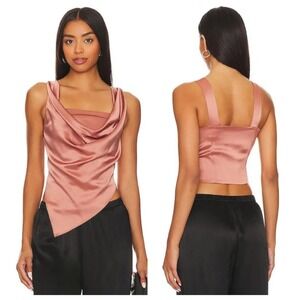 Nanushka Petra Draped Top Rose Cowl Neck‎ Sleeveless Drape Asymmetric Hem XS